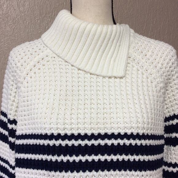 Lands End Women's Breton Strips Striped Waffle Knit Sweater Large Size 14-16 - Picture 3 of 11